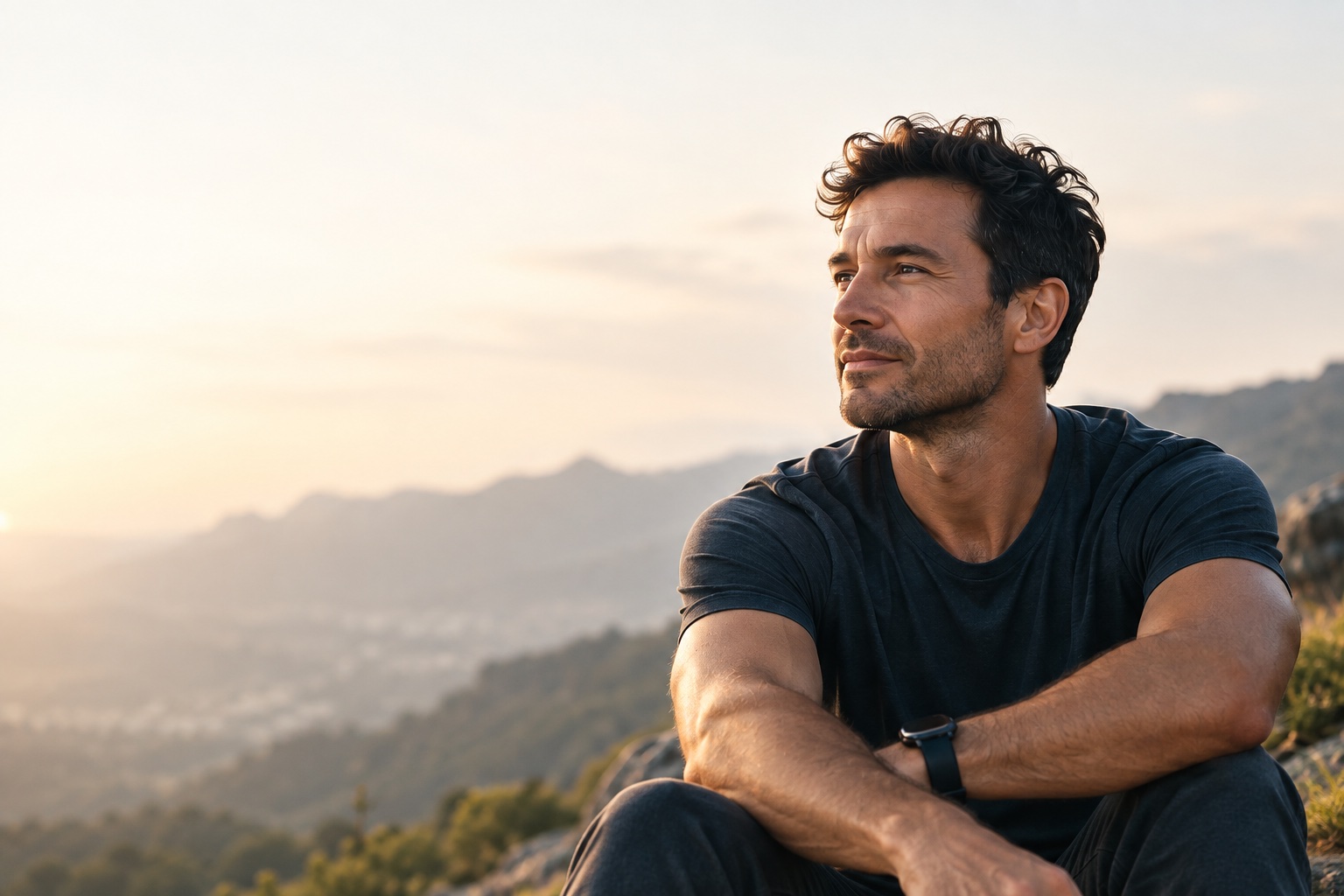 A man enjoying a quiet morning in the mountains
